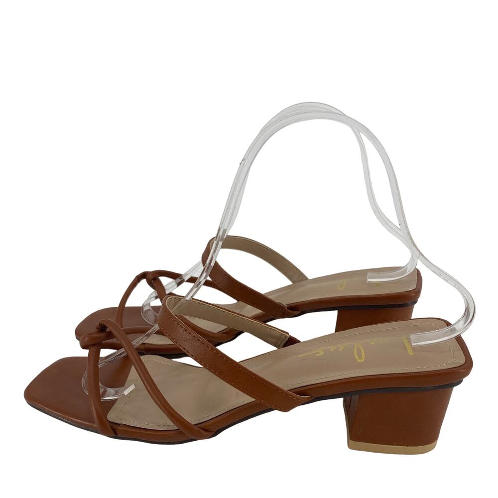 Lulus Leylia Women 9 Tan faux leather slip on block heel strappy sandals - Picture 2 of 7